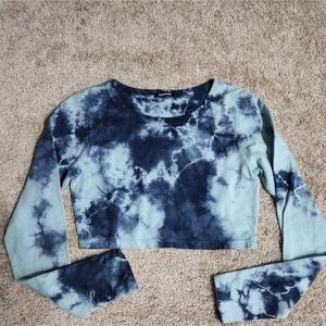 TALENTLESS CROPPED BLUE TIE-DYE LONG SLEEVE TEE‎ | Size L